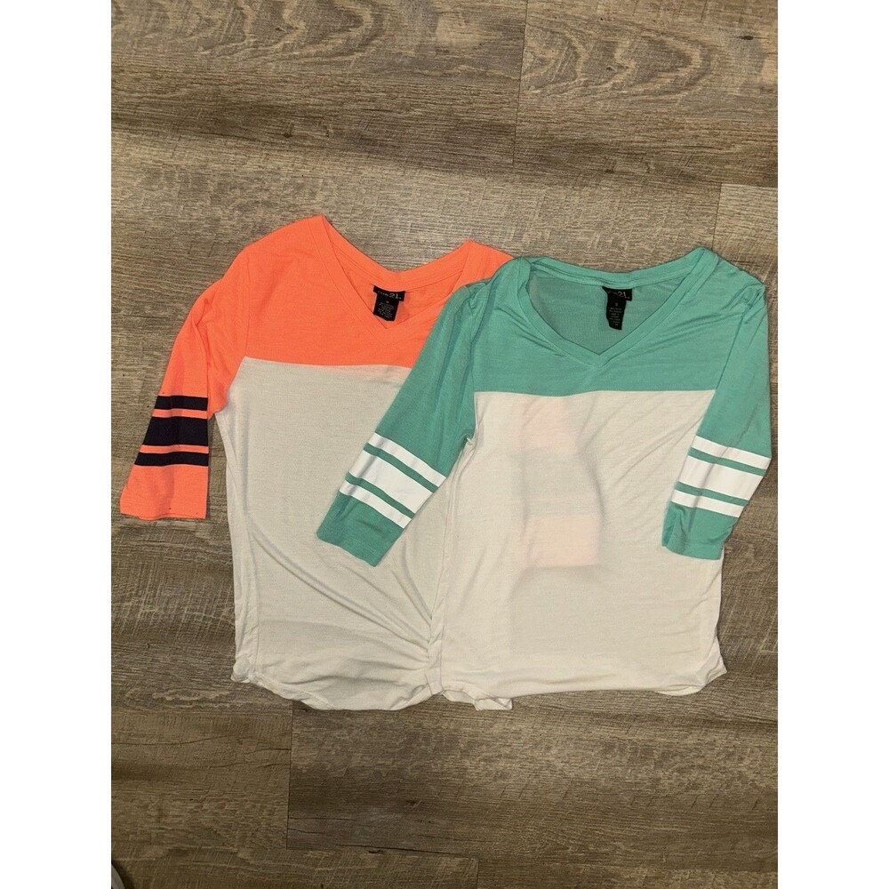 Lot of 2 Rue 21 Baseball Tee Shirts Womens Small Colorblock 3/4 Sleeve Neon Mint